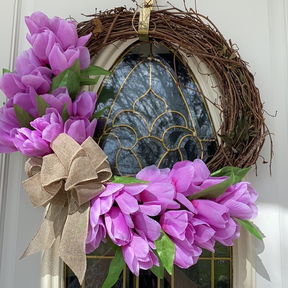 Purple Tulip Grapevine Wreath Easter Spring - Picture 8 of 8